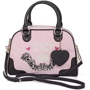 Juicy Couture Retro Chic Flamingo/Chocolate Velour Satchel